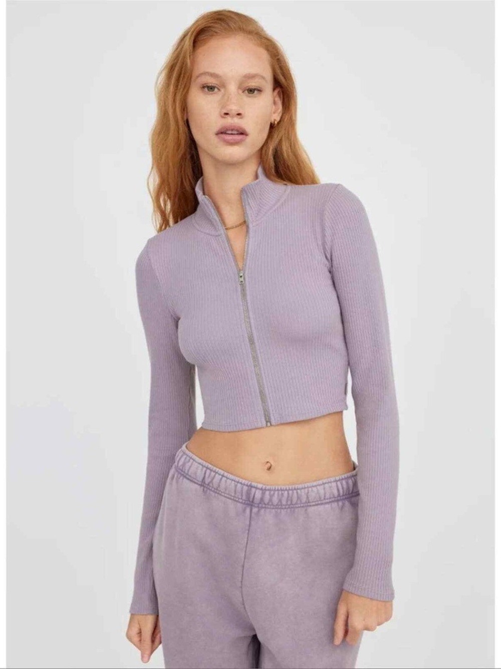 TNA Cropped Ribbed zip-up - blue/teal